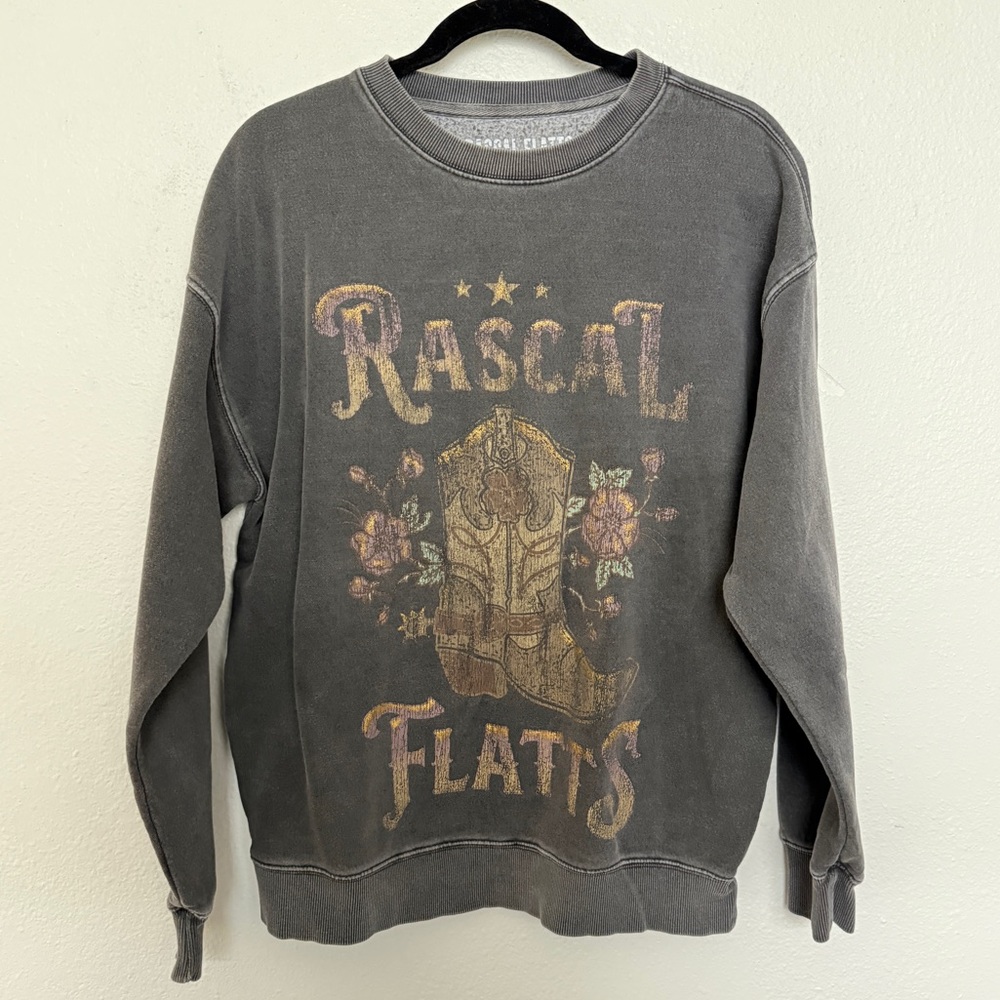 Rascal Flatts Distressed Western Cowboy Boot Graphic Sweatshirt